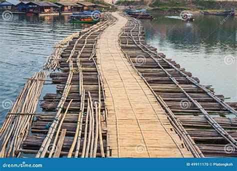 Bamboo Bridge Across The River Stock Photo Image Of Bridge