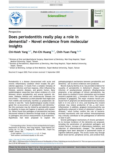 Pdf Does Periodontitis Really Play A Role In Dementia Novel Evidence From Molecular Insights