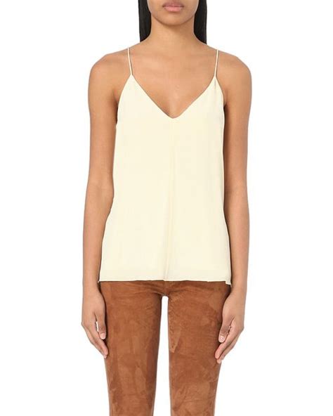 Closed V Neck Silk Camisole In White Blanched Almond Lyst