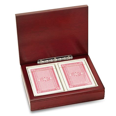 Card band used for cards if plastic or tin box chosen. Personalized Rosewood Finish Playing Card Box - Executive Gift Shoppe