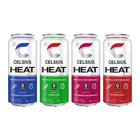 Celsius Heat Performance Energy Drink 4 Flavor Variety Pack Zero Sugar