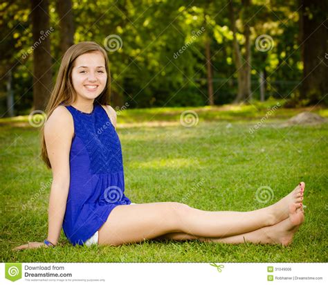 Portrait Of Happy Pre Teen Girl Stock Photo Image Of Green Outdoor