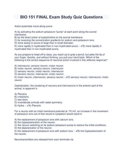 BIO 151 FINAL Exam Study Quiz Questions and Answers (Latest 2023/2024