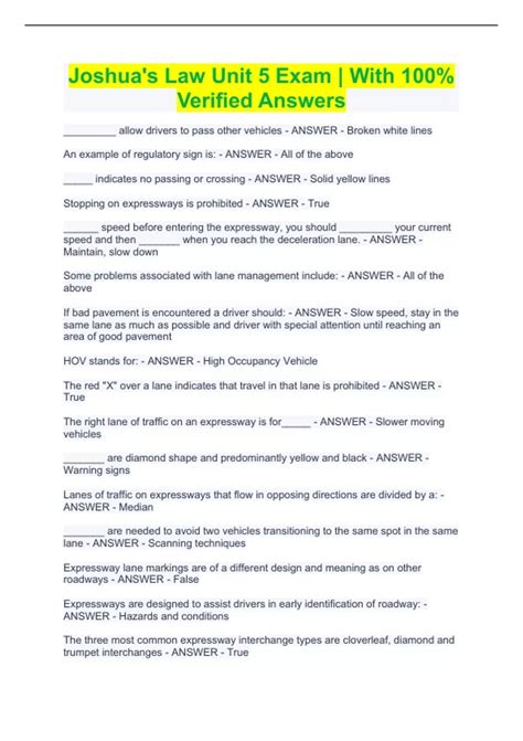 Joshua's Law Unit 5 Exam | With 100% Verified Answers - Joshua\'s Law