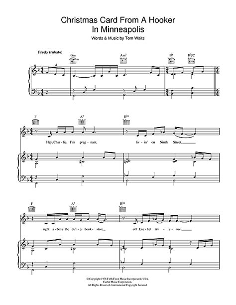 And my old man plays the trombone and works out at the track. Christmas Card From A Hooker In Minneapolis sheet music by Tom Waits (Piano, Vocal & Guitar - 40777)