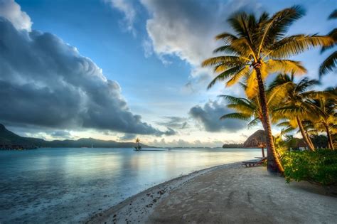 Coast French Polynesia Bora Bora Sky Scenery Ocean Tropics
