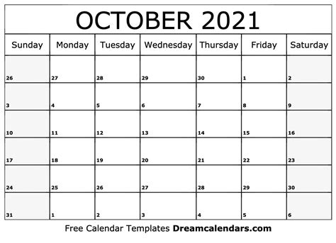 October 2021 Calendar Free Blank Printable With Holidays