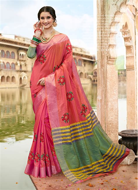 Buy Online Satin Silk Traditional Saree In Hot Pink 89581 Party Wear Sarees