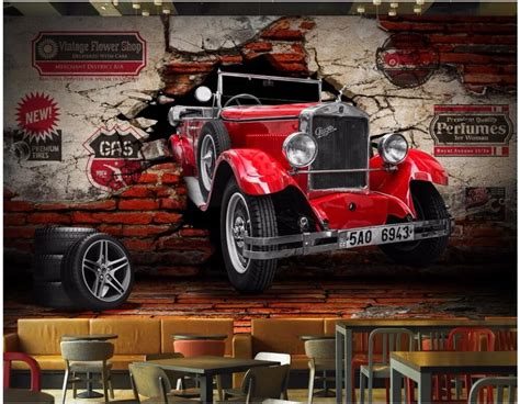 Custom Mural 3d Photo Wallpaper Vintage Car Car Broken Wall Background