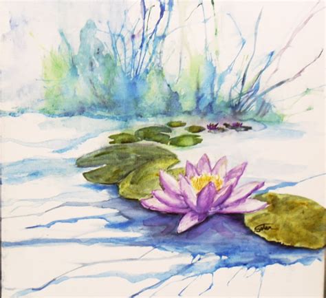 Water Lily Painting On Watercolor Canvas By Waterbearerstudios