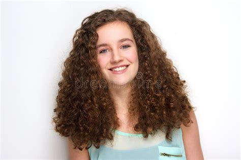 Beautiful Teenage Girl With Curly Hair Smiling Stock Image Image Of
