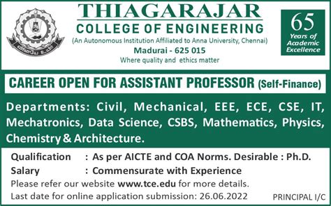 Faculty Recruitment Thiagarajar College Of Engineering