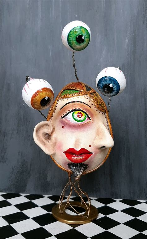 Ooak Art Surrealistic Art Object Strange Multi Eyed Creature Wierd