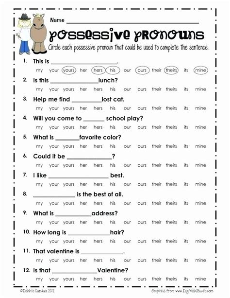 Possessive Pronouns Worksheet Th Grade Softball Wristband Template