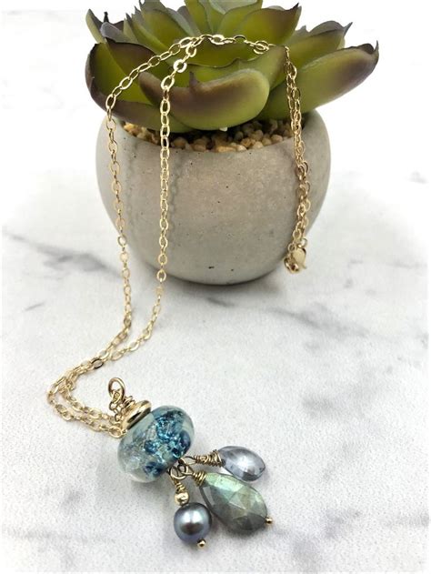 Blue Artisan Glass Pendant Necklace Blue Lampwork Bead Etsy