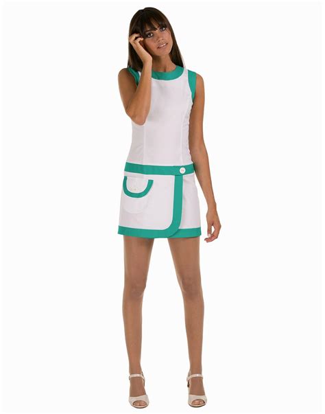 Marmalade Retro Mod 60s Fitted Pocket Tennis Dress In Whitegreen