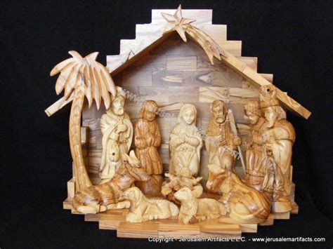 Handmade Olive Wood Nativity Set Large 12 Individual