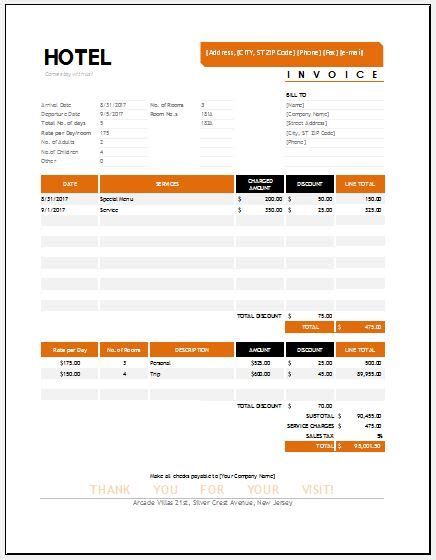 Hotel Invoice Templates For Ms Excel Word And Excel Templates