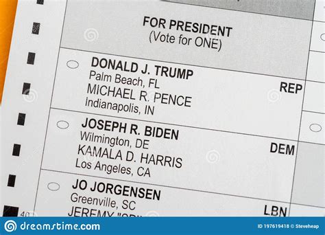 Close Up Macro Of Mail In Paper Ballot For 2020 Presidential Election