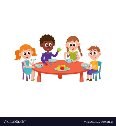 Kids Eating At Table Clipart