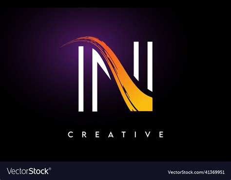 Golden N Letter Logo Design With Brush Stroke Vector Image
