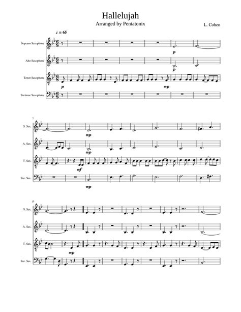 Hallelujah Sheet Music For Soprano Saxophone Alto Saxophone Tenor Saxophone Baritone