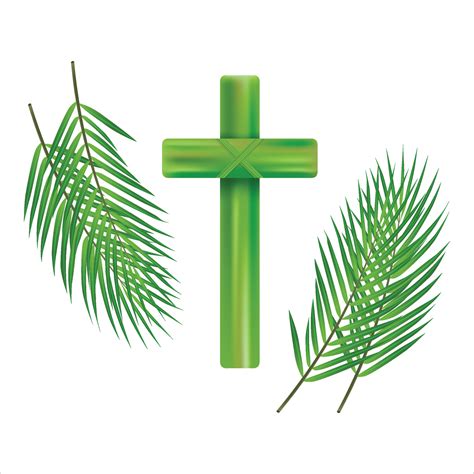 Palm Sunday Cross And Front White Background Green Palm Leaves Vector