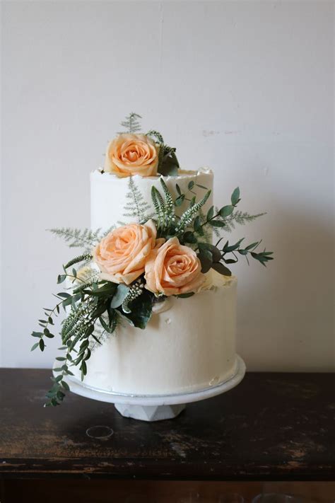 Peach Rose And Greenery Wedding Cake In 2023 Wedding Cake Peach