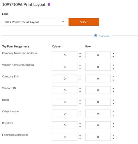 Print Set Up For 1099 And 1096 Forms