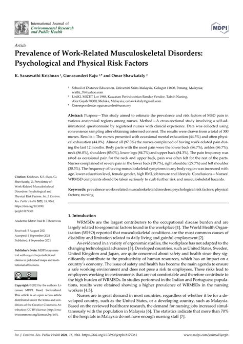 Pdf Prevalence Of Work Related Musculoskeletal Disorders