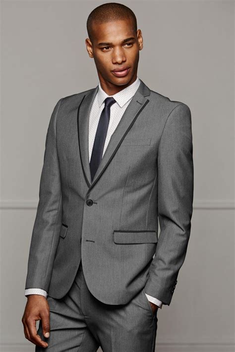 Komnudt Mens Suits 2017 Slim Fit Grey Luxury Male Blazer Wedding Suit