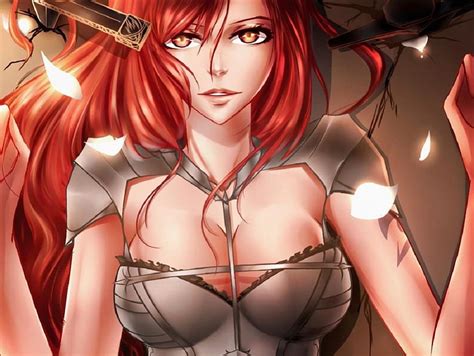 Erza Scarlet Red Fairy Tail Warrior Girl Anime Erza Long Hair