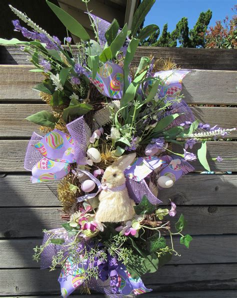 Easter Bunny Wreath Easter Greenery Swag Spring Floral Wreath Etsy