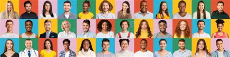 Panoramic Set Of Portraits Of Multiracial People Stock Image Image Of