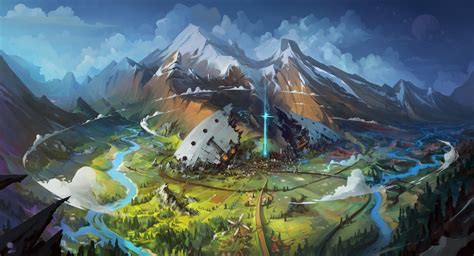 Download 1920x1080 Fantasy Landscape Mountain Snow Illustration