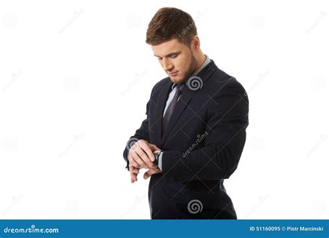 Businessman Checking Time On His Wrist Watch Stock Image Image Of