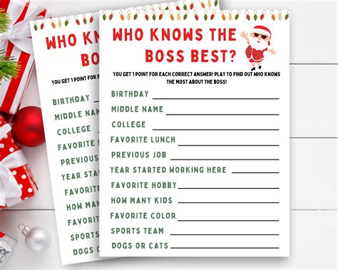 who knows the boss best office party game office holiday etsy