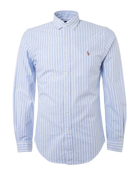 Polo Ralph Lauren Mens Bluewhite Slim Fit Striped Oxford Shirt