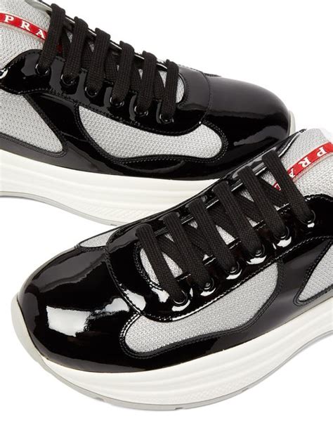 Americas Cup Xl Patent Leather And Mesh Trainers Prada