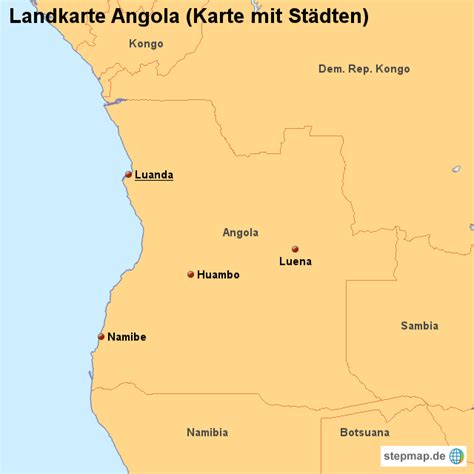 9697 bytes (9.47 kb), map dimensions: Landkarte Angola (Karte mit Städten) von länderkarte ...