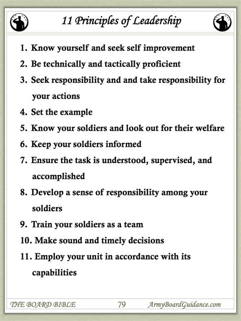 The 11 Principles Of Leadership Army Board Guidance