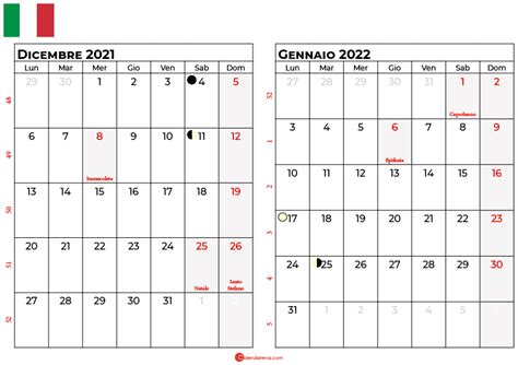 Calendario Gennaio 2022 Con Festività