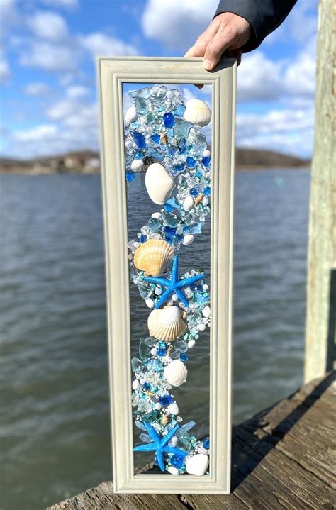 Beach Glass Window Beach Glass And Shells In Frame 9x31 Glass Window Art Sea Glass Mosaic