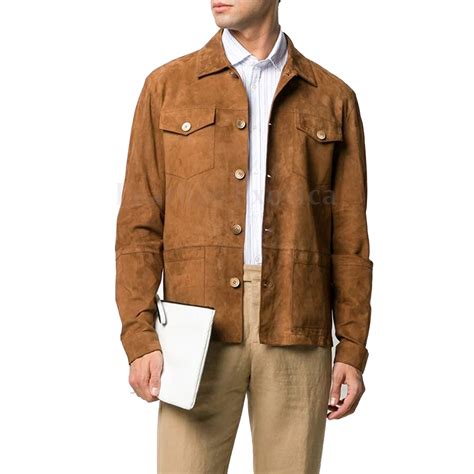 Paneled Detailing Suede Leather Jacket For Men