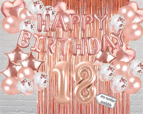 Happy 18th Birthday Rose Gold Balloon Banner Photo Booth Backdrop Party Decorations Rose Gold