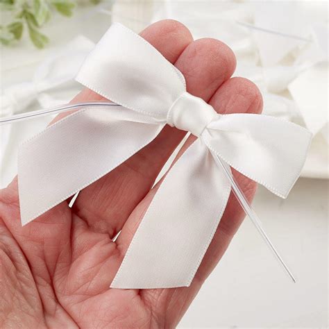 White Twist Tie Satin Bows Ribbon And Trims Craft Supplies