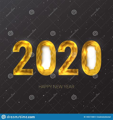 Happy New Year 2020 Creative 3d Abstract Paper Cut Vector Eps 10 Stock