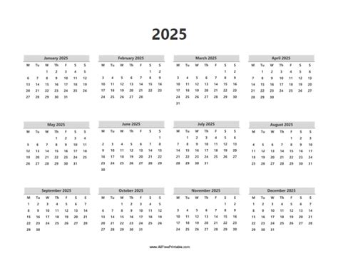 2025 Calendar Free Printable