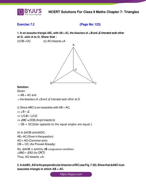 Ncert Solutions For Class 9 Maths Exercise 72 Chapter 7 Geometry Of Triangles