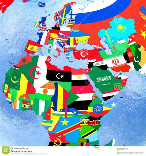 Emea Region On Political Globe With Flags Stock Illustration